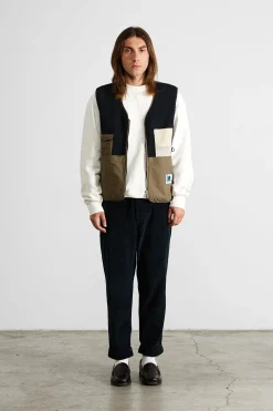 Outlet Shearling Vest Plain Navy Men Outerwear