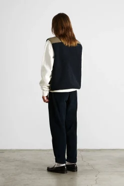 Outlet Shearling Vest Plain Navy Men Outerwear