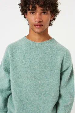 Clearance Shetland Sweater Plain Turquoise Men Knitwear