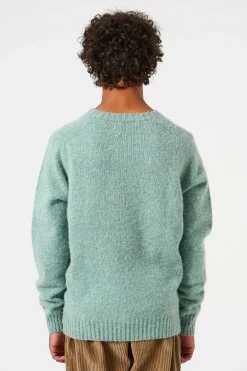 Clearance Shetland Sweater Plain Turquoise Men Knitwear