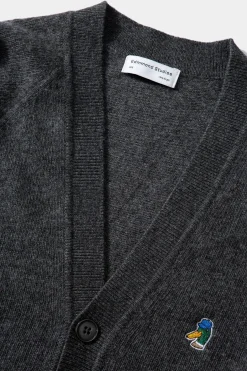 Hot Special Duck Cardigan Plain Grey Men Knitwear