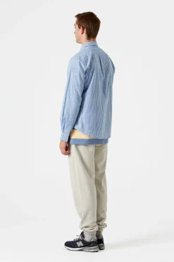Cheap Striped Linen Shirt Plain Light Blue Men Shirts
