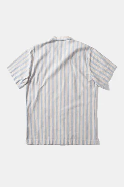 Store Striped Short Sleeve Plain Light Blue Men Shirts