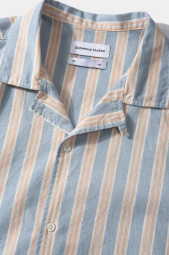 Store Striped Short Sleeve Plain Light Blue Men Shirts