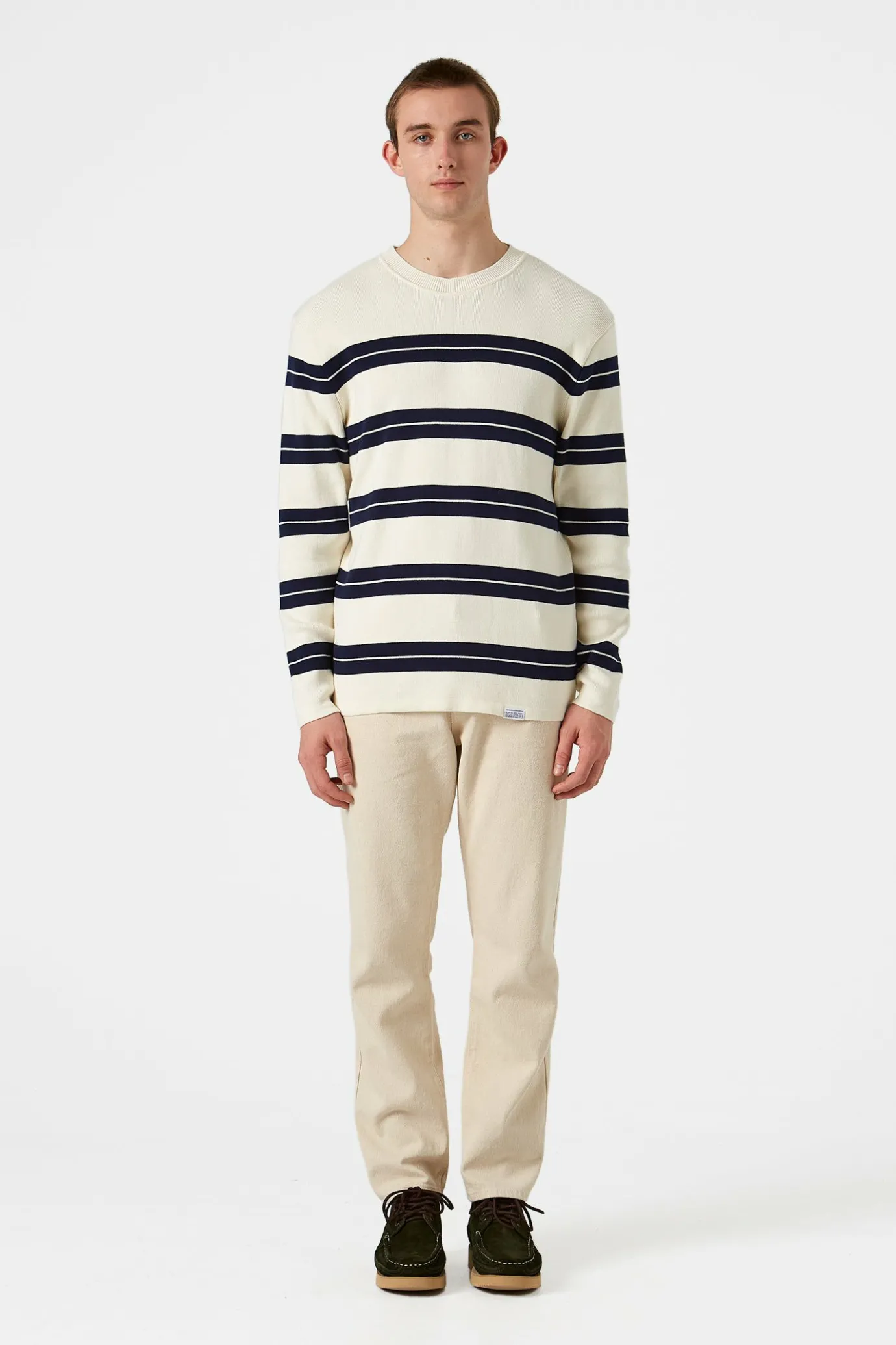 Hot Striped Sweater Plain Beige Men Knitwear