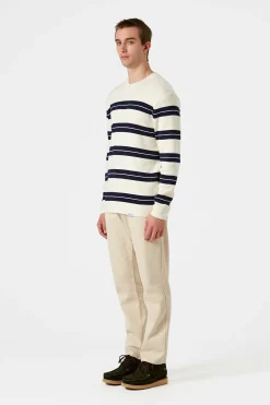 Hot Striped Sweater Plain Beige Men Knitwear