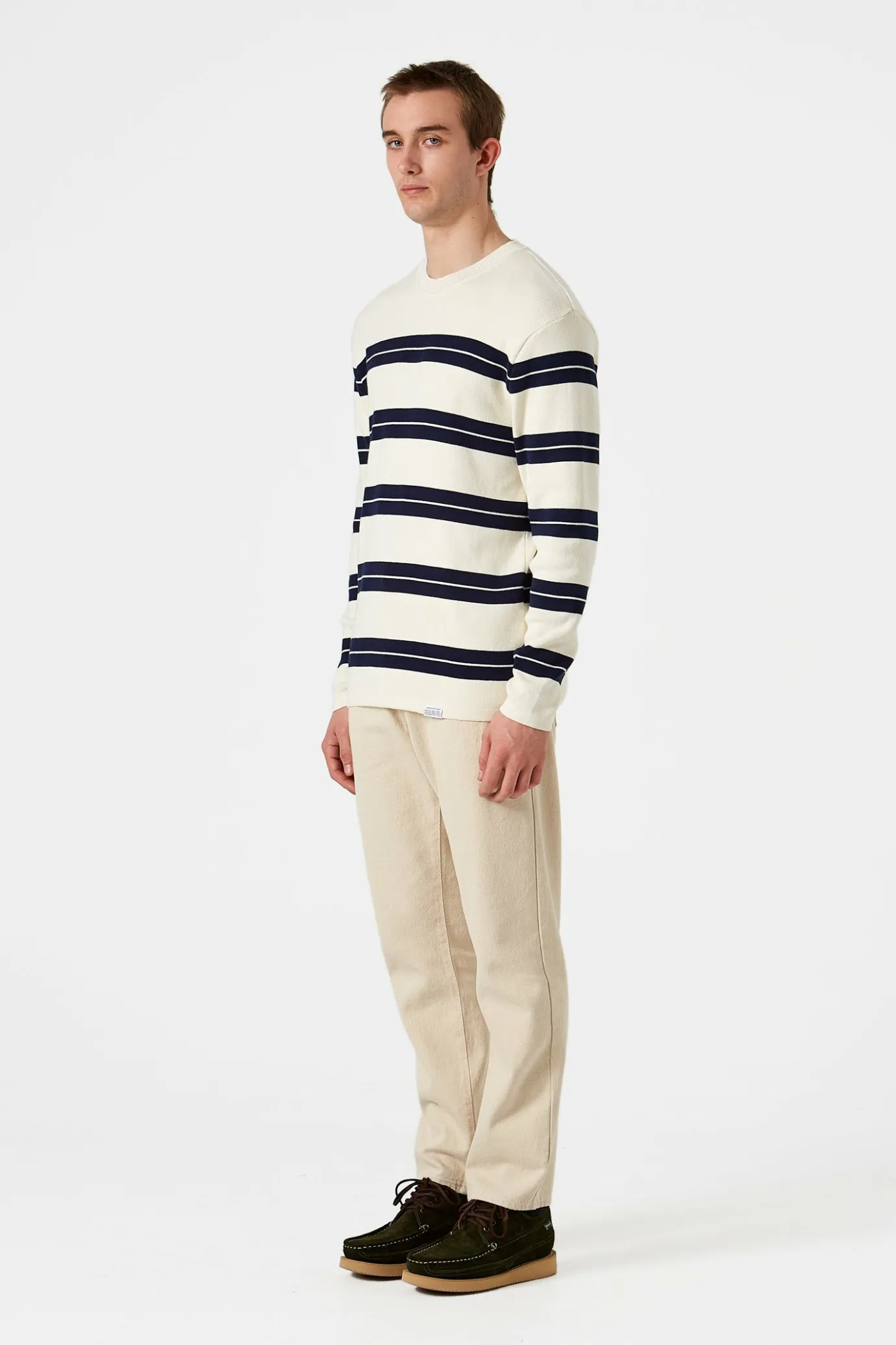 Hot Striped Sweater Plain Beige Men Knitwear