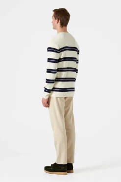 Hot Striped Sweater Plain Beige Men Knitwear