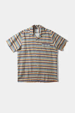 Outlet Stripes Short Sleeve Shirt Horizontal Stripes Blue Men Shirts