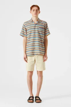 Outlet Stripes Short Sleeve Shirt Horizontal Stripes Blue Men Shirts