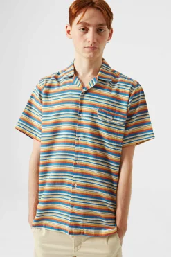 Outlet Stripes Short Sleeve Shirt Horizontal Stripes Blue Men Shirts