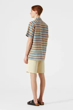 Outlet Stripes Short Sleeve Shirt Horizontal Stripes Blue Men Shirts
