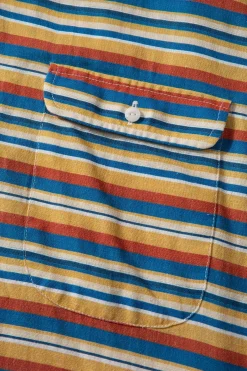 Outlet Stripes Short Sleeve Shirt Horizontal Stripes Blue Men Shirts