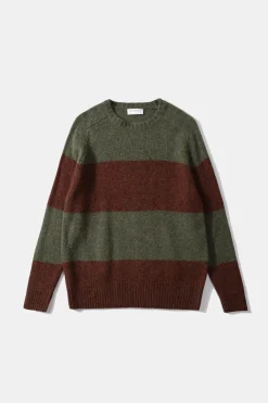 Discount Stripes Sweater Plain Green Men Knitwear