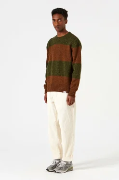 Discount Stripes Sweater Plain Green Men Knitwear