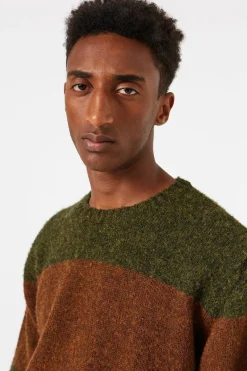 Discount Stripes Sweater Plain Green Men Knitwear