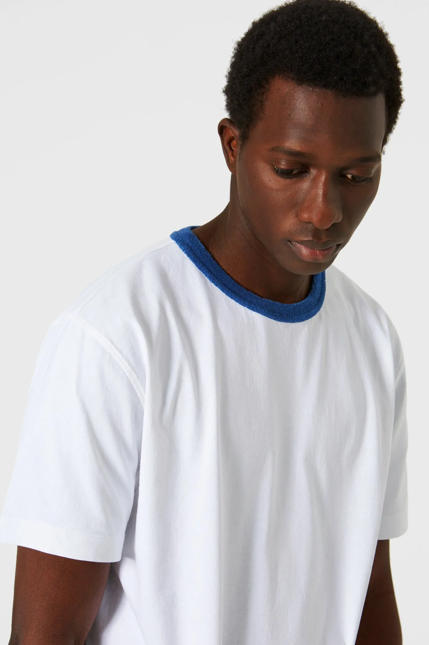 New Terry Color Rib Plain Off White Men T-Shirts