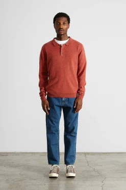 Online Wool Polo Plain Copper Men Knitwear