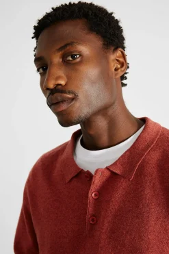 Online Wool Polo Plain Copper Men Knitwear