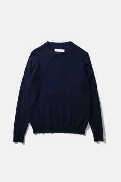 Flash Sale Wool Polo Plain Navy Men Knitwear