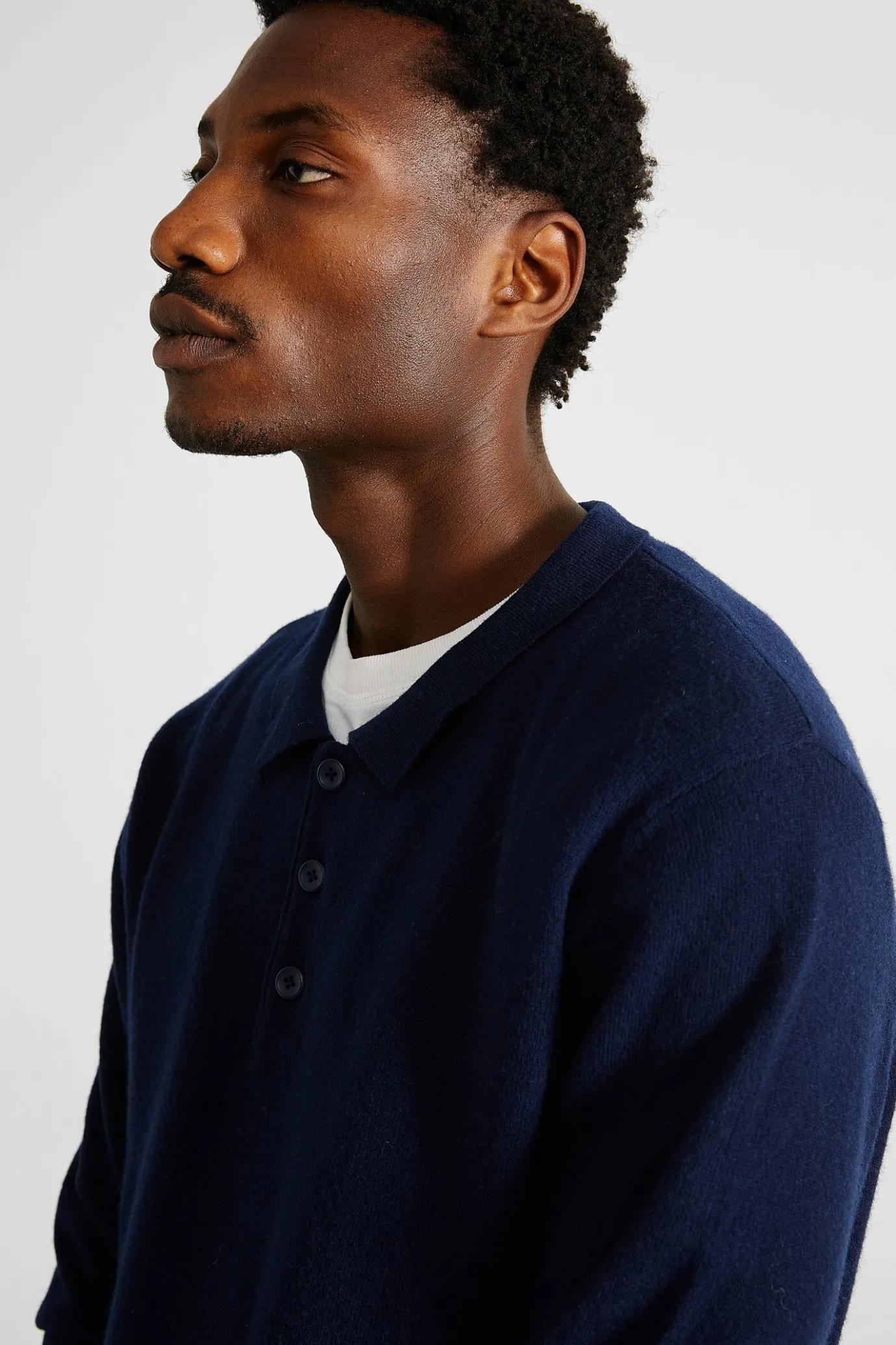 Flash Sale Wool Polo Plain Navy Men Knitwear