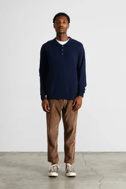 Flash Sale Wool Polo Plain Navy Men Knitwear