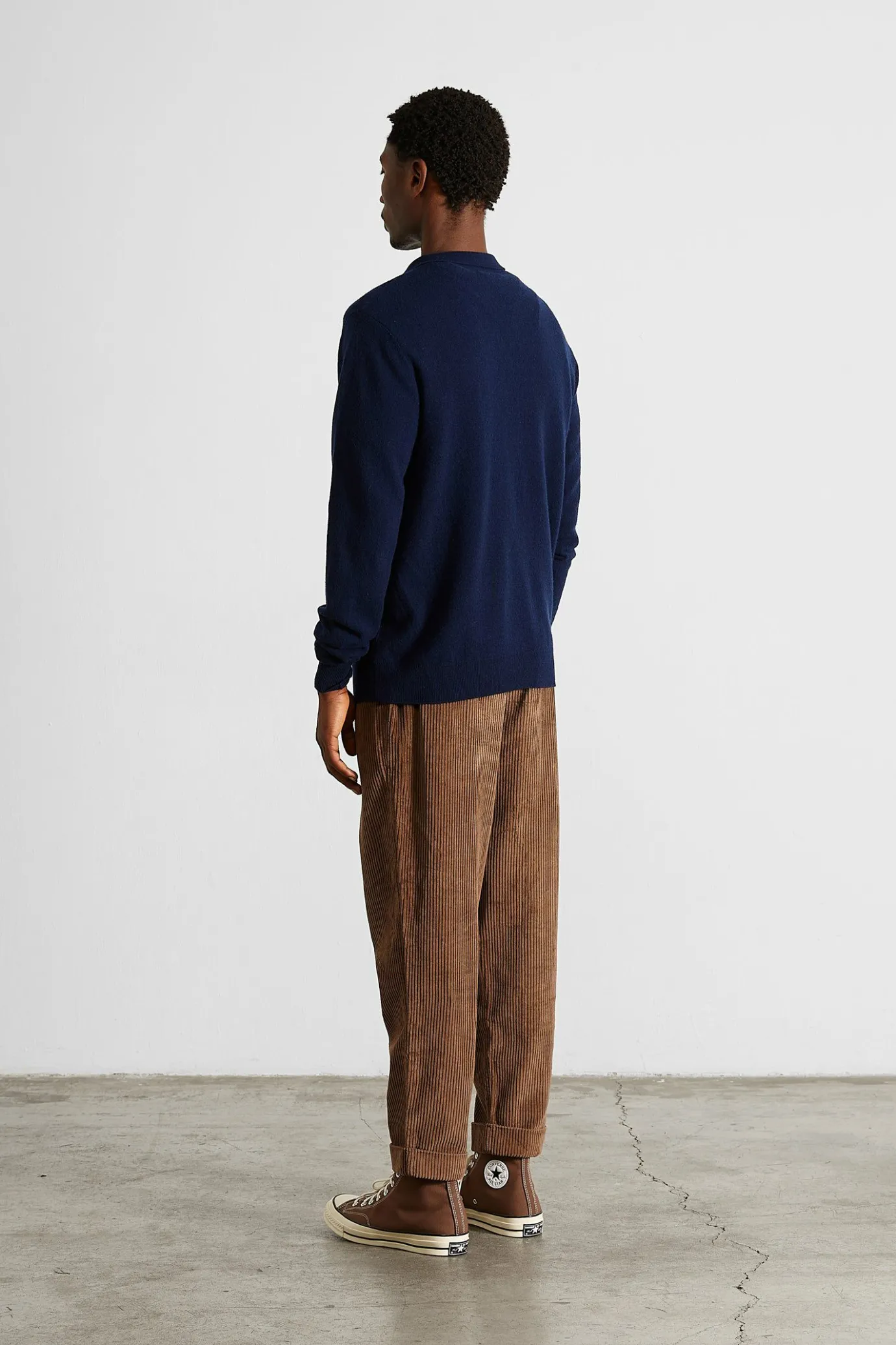 Flash Sale Wool Polo Plain Navy Men Knitwear