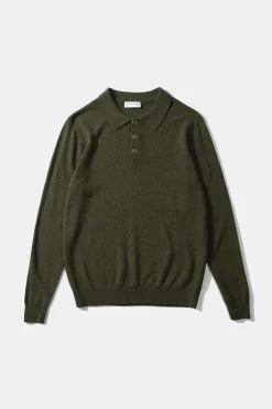 Fashion Wool Polo Plain Olive Men Knitwear