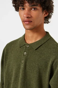 Fashion Wool Polo Plain Olive Men Knitwear