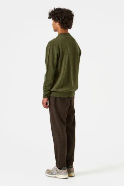 Fashion Wool Polo Plain Olive Men Knitwear