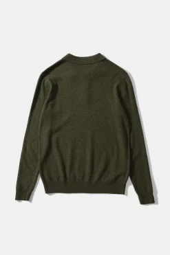 Fashion Wool Polo Plain Olive Men Knitwear
